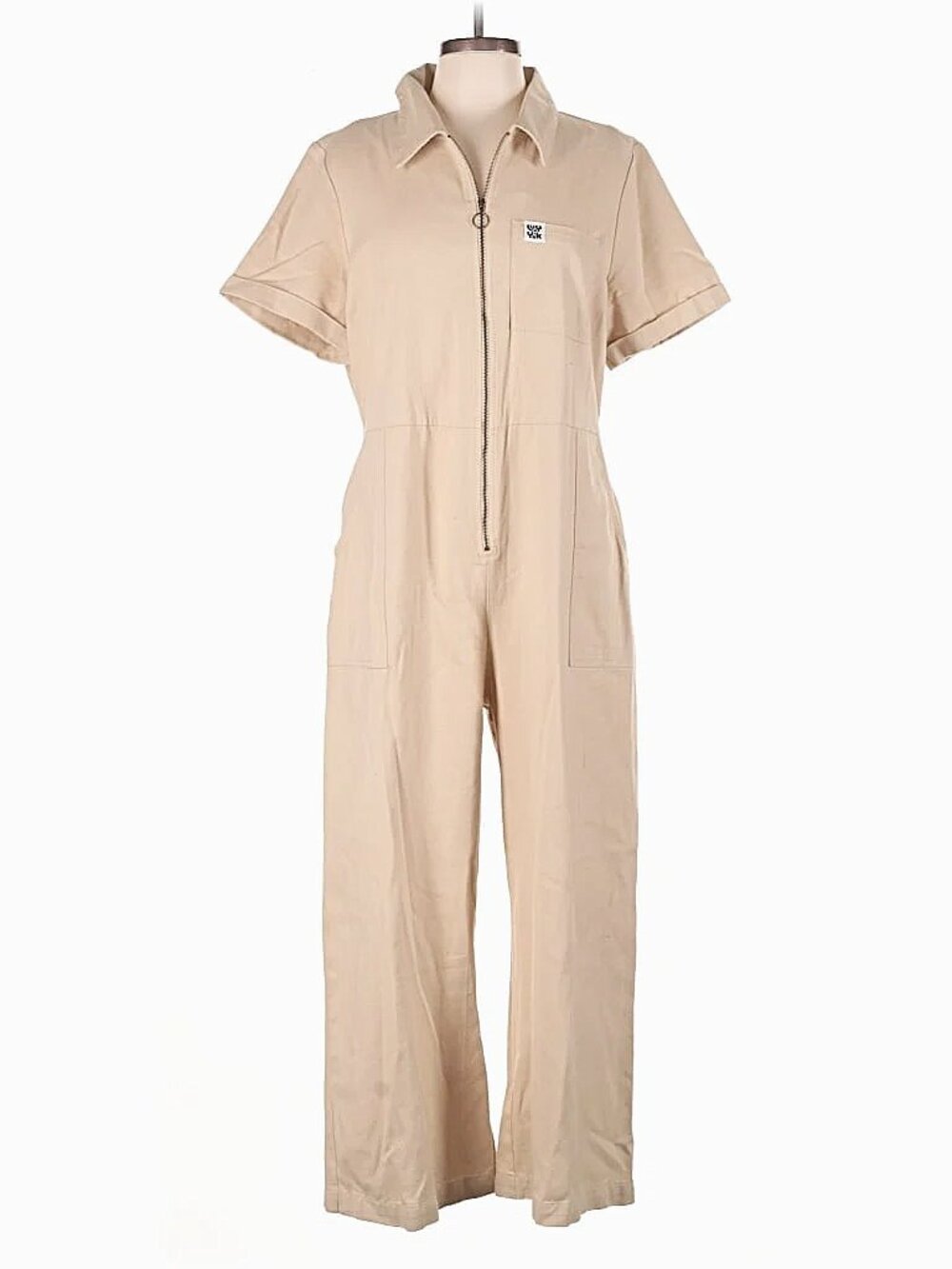 Lucy & Yak Rex Short Sleeve Zip Jumpsuit Sand/Oat UK 18 / US 14 Organic Cotton